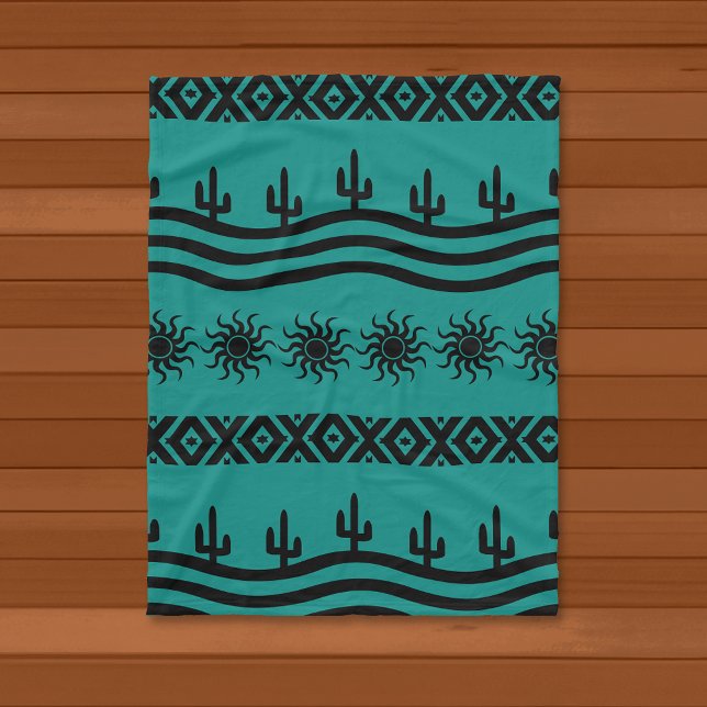 Southwestern Design Teal And Black Fleece Blanket (Creator Uploaded)