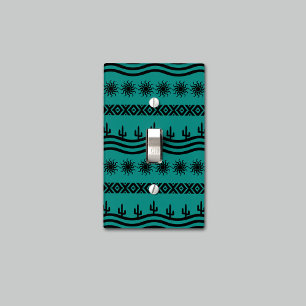 Southwestern Design Teal And Black Light Switch Cover