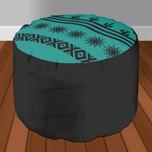 Southwestern Design Teal And Black Ottoman