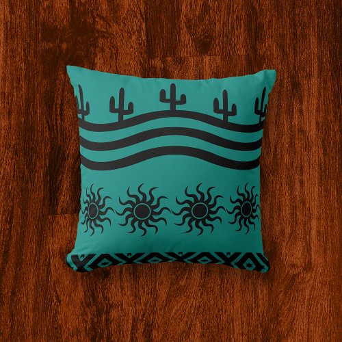 Southwestern Design Teal Pattern Throw Pillow