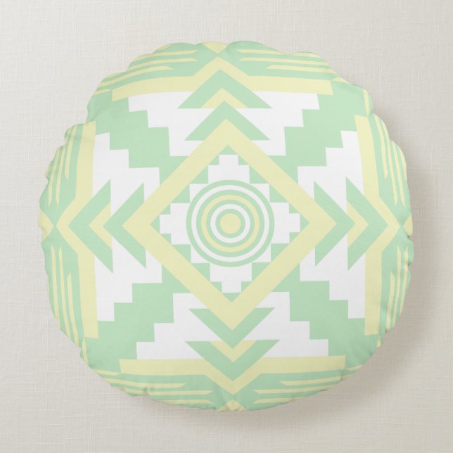 Southwestern Design Yellow Green White Round Pillow (Front)
