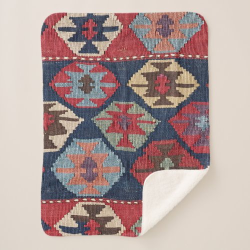 Southwestern Diamond Colorful Ornate Sherpa Blanket