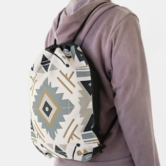 Southwestern Diamond Tribal Geometric Drawstring Bag