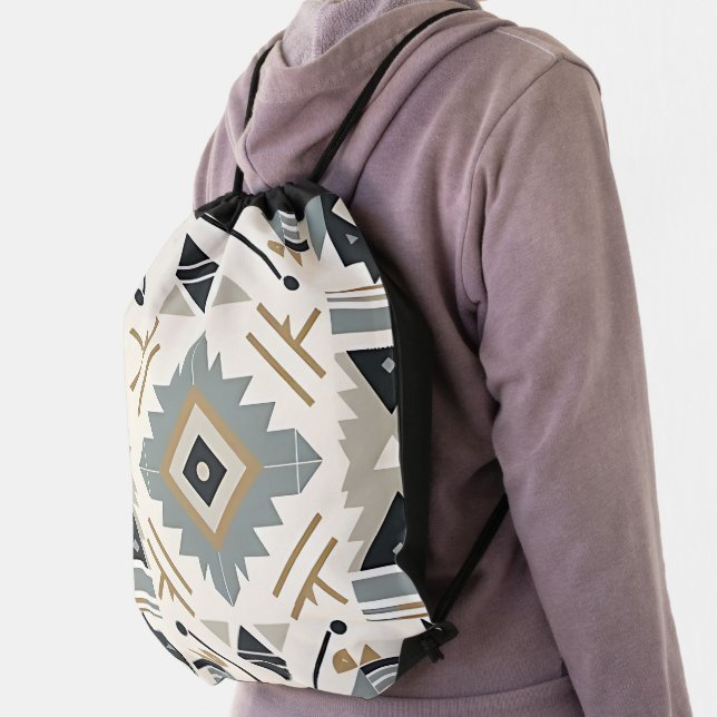 Southwestern Diamond Tribal Geometric  Drawstring Bag (Insitu)