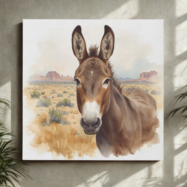 Southwestern Donkey Desert Landscape Art Faux Canvas Print (watercolor donkey canvas print)