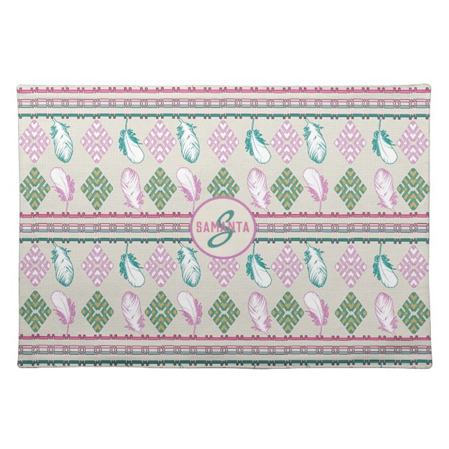 Southwestern ethnic feathers pattern cloth placemat (Front)