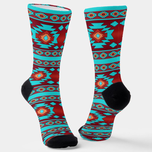 Southwestern ethnic geometric design socks (Angled)