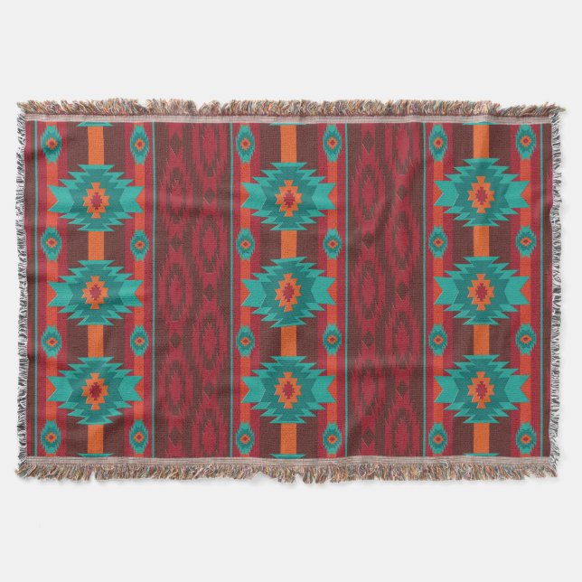 southwestern ethnic navaio tribal pattern throw blanket (Front)