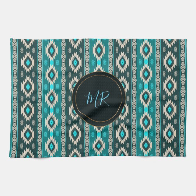 Southwestern ethnic  pattern. Monogram. Towel (Horizontal)