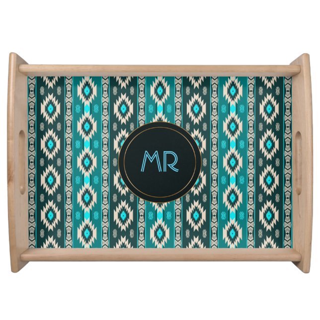 Southwestern ethnic  pattern. Monogram. Towel Plac Serving Tray (Front)
