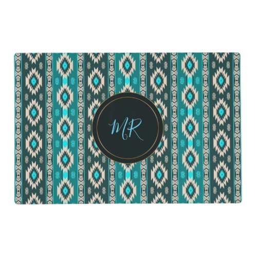 Southwestern ethnic  pattern Monogram Towel Placemat