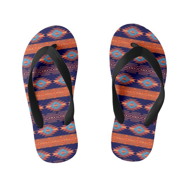 Southwestern ethnic tribal pattern. kid's flip flops (Footbed)