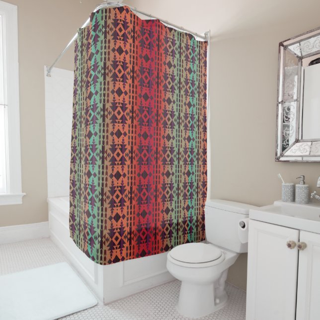 Southwestern Evening Skies Ombre Pink and Aqua Shower Curtain (In Situ)