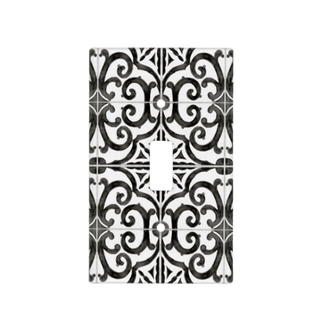 Southwestern Farmhouse Rustic Black and White Tile Light Switch Cover (Front)