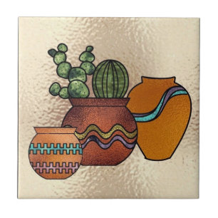 Southwestern faux stained glass decor ceramic tile