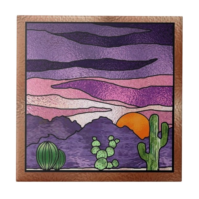 Southwestern faux stained glass decor ceramic tile (Front)