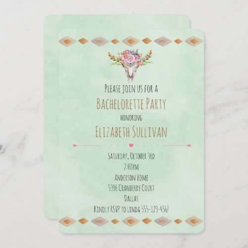 Southwestern Floral Cow Skull Bachelorette Party Invitation