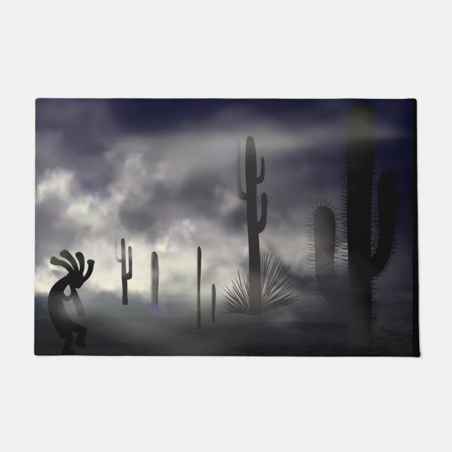 Southwestern Foggy Desert Kokopelli Halloween Doormat (Front)