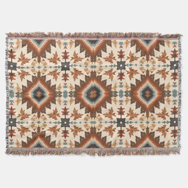 Southwestern Geometric Diamond Pattern Throw Blanket (Front)