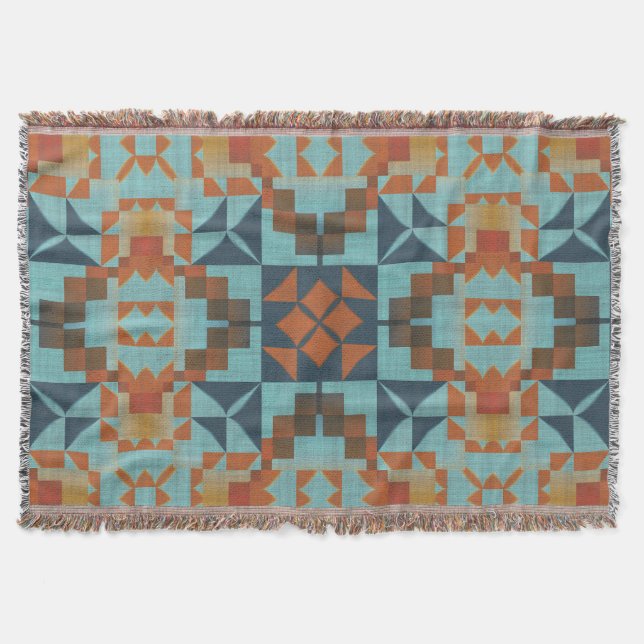 Southwestern Geometric Quilt Block Art Pattern Throw Blanket (Front)