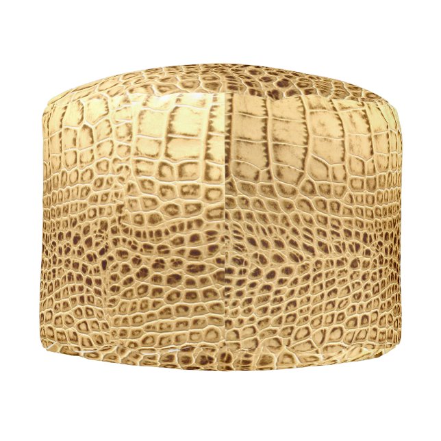 southwestern Gold brown Alligator Leather Pouf (Back)