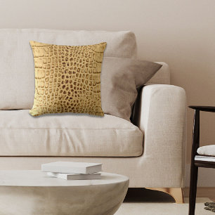 southwestern Gold brown Alligator Leather Throw Pillow