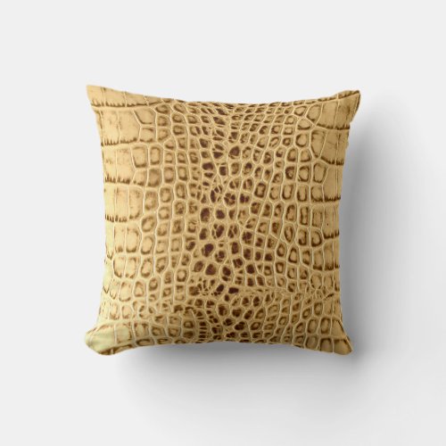 southwestern Gold brown Alligator Leather Throw Pillow