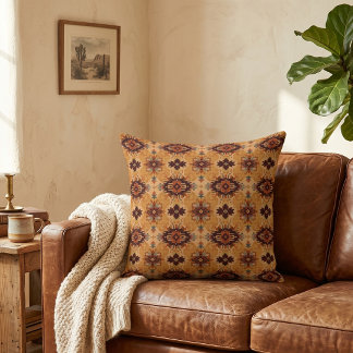 Southwestern Golden Geometric Throw Pillow