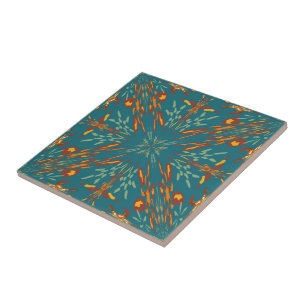 Southwestern Golden Sun Ray Colors Pattern Ceramic Tile