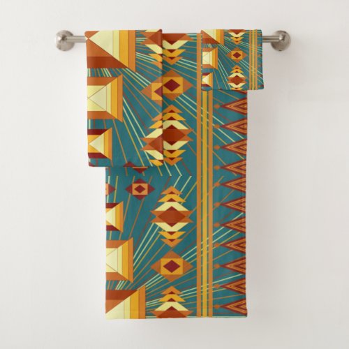 Southwestern Golden Sun Rays Indian Blanket Design Bath Towel Set