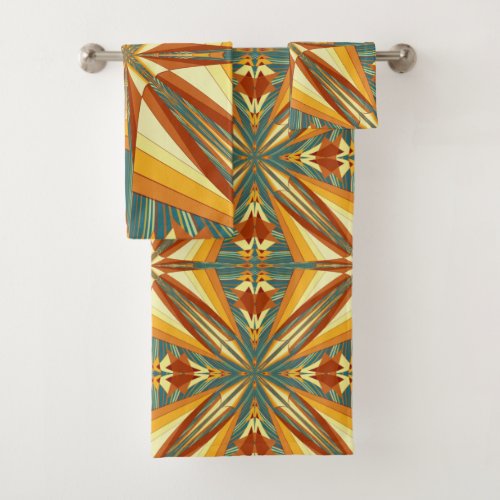 Southwestern Golden Sun Rays Indian Blanket Design Bath Towel Set