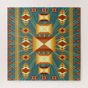 Southwestern Golden Sun Rays Indian Blanket Design Jigsaw Puzzle