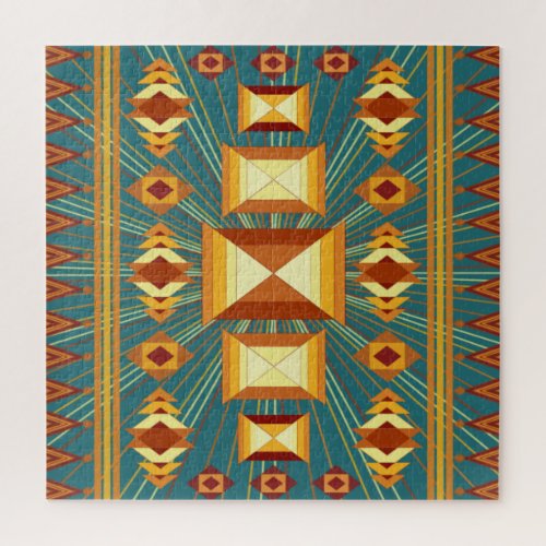 Southwestern Golden Sun Rays Indian Blanket Design Jigsaw Puzzle