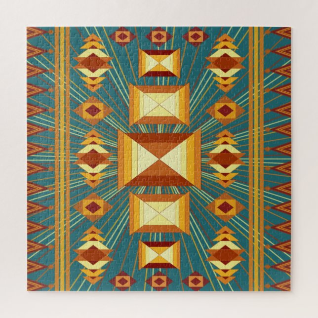 Southwestern Golden Sun Rays Indian Blanket Design Jigsaw Puzzle (Vertical)