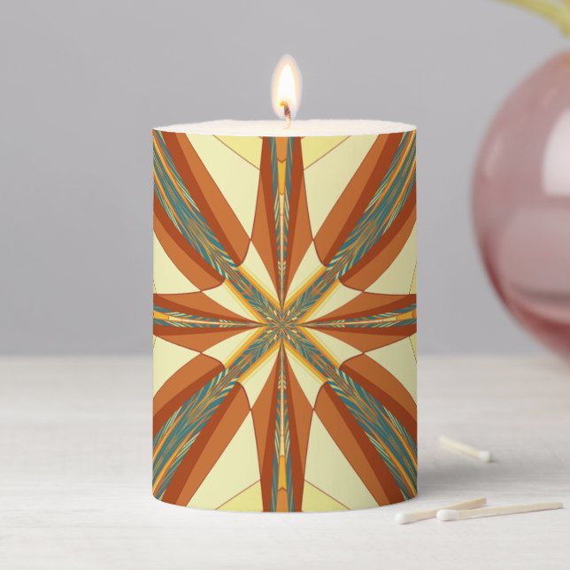 Southwestern Golden Sun Rays Indian Blanket Design Pillar Candle (In Situ)