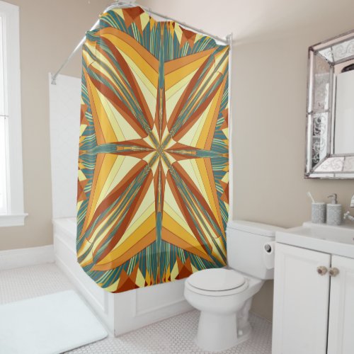 Southwestern Golden Sun Rays Indian Blanket Design Shower Curtain