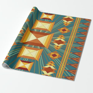 Southwestern Golden Sun Rays Indian Blanket Design Wrapping Paper