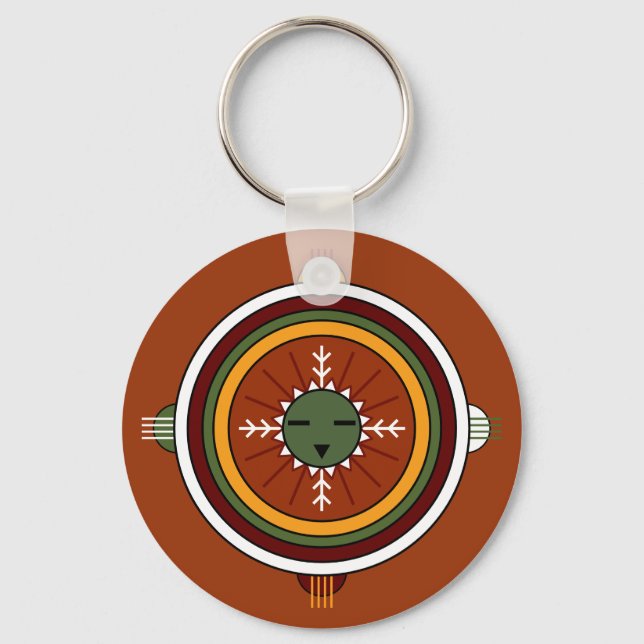 Southwestern Hopi Native American Tribal Sun Face Keychain (Front)