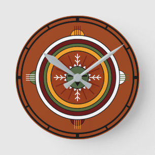 Southwestern Hopi Native American Tribal Sun Face Round Clock