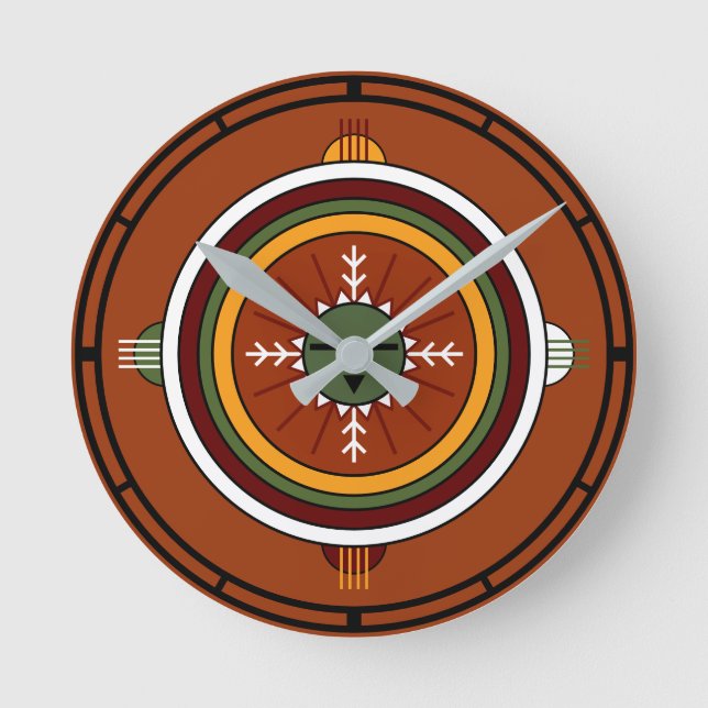 Southwestern Hopi Native American Tribal Sun Face Round Clock (Front)