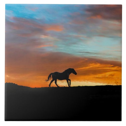 Southwestern Horse and Sunrise Art Tile