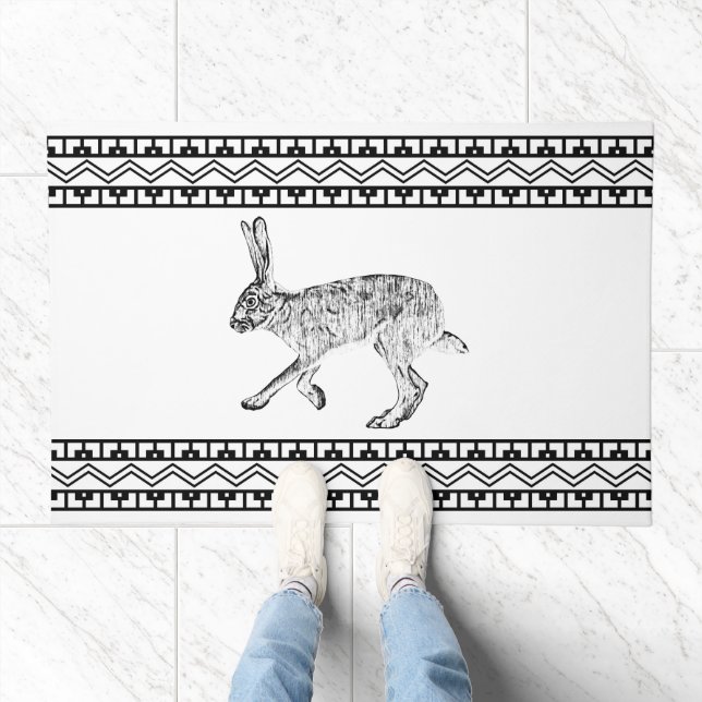 Southwestern Jackrabbit and Geometric Mountains Doormat (Indoor)
