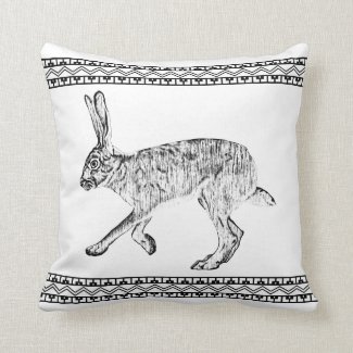 Southwestern Jackrabbit and Geometric Mountains Throw Pillow