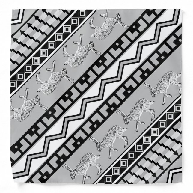 Southwestern Jackrabbit and Geometric Patterns Bandana (Front)