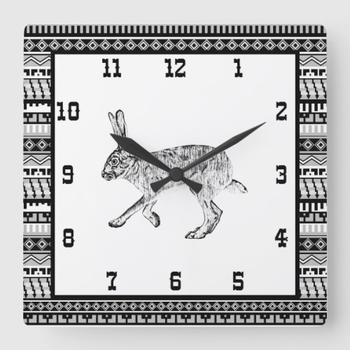 Southwestern Jackrabbit and Geometric Patterns Squ Square Wall Clock
