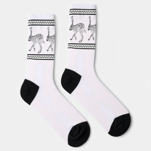 Southwestern Jackrabbit and Mountains Bordered Socks