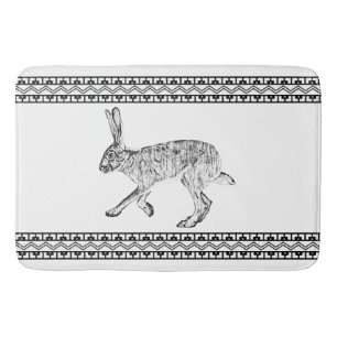 Southwestern Jackrabbit Black and White Geometric Bath Mat