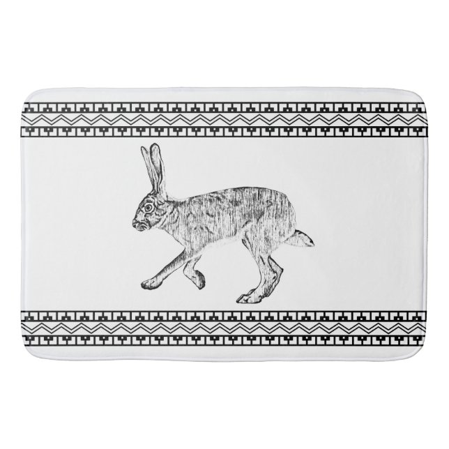 Southwestern Jackrabbit Black and White Geometric  Bath Mat (Front)