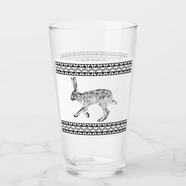 Southwestern Jackrabbit Black and White Geometric  Glass (Front)