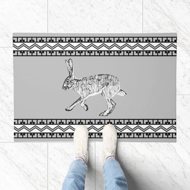 Southwestern Jackrabbit Geometric Mountains Gray Doormat (Indoor)